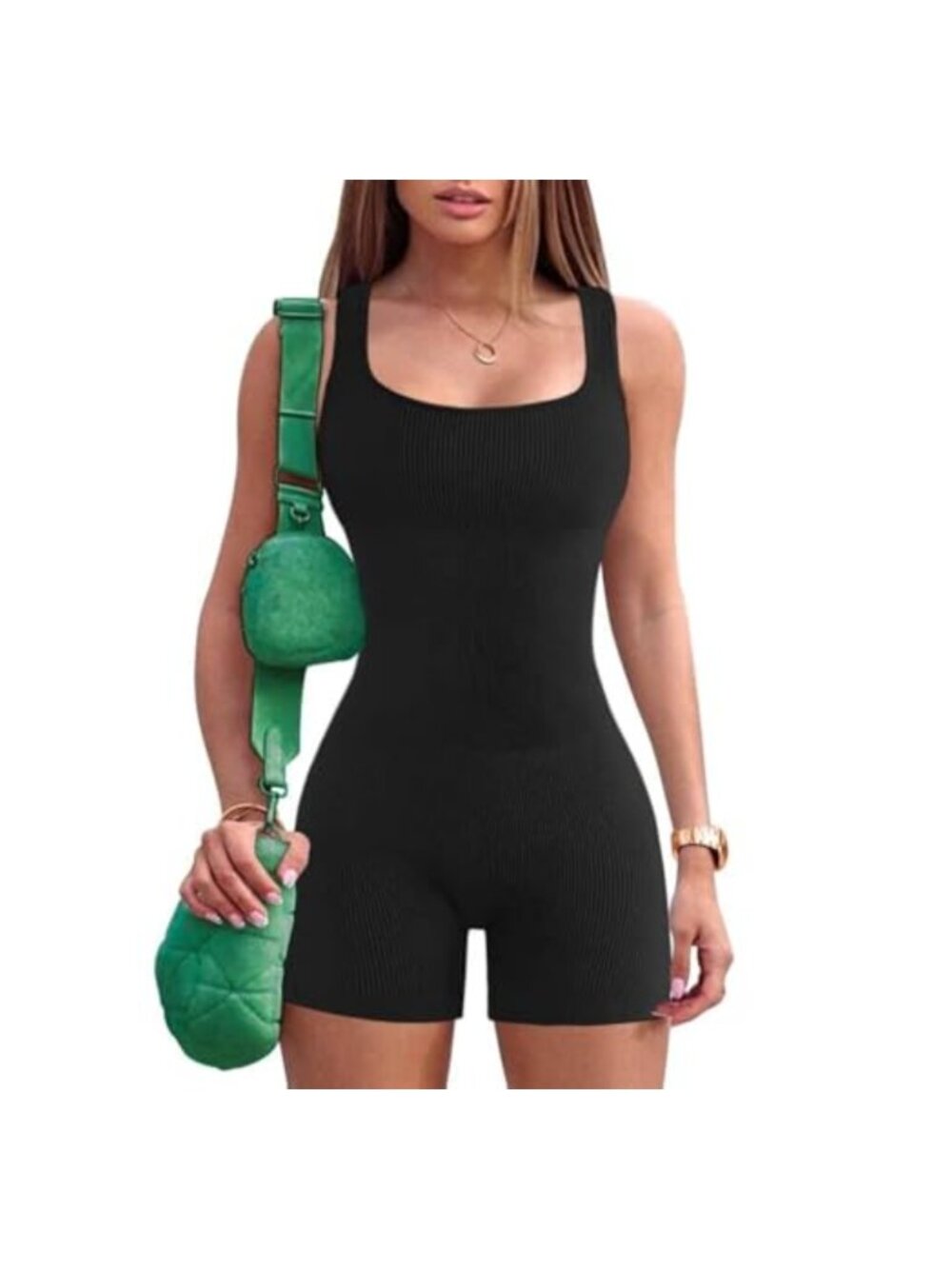 Women's Ribbed Seamless Yoga Jumpsuit Sleeveless Square Neck Bodycon Romper Gym